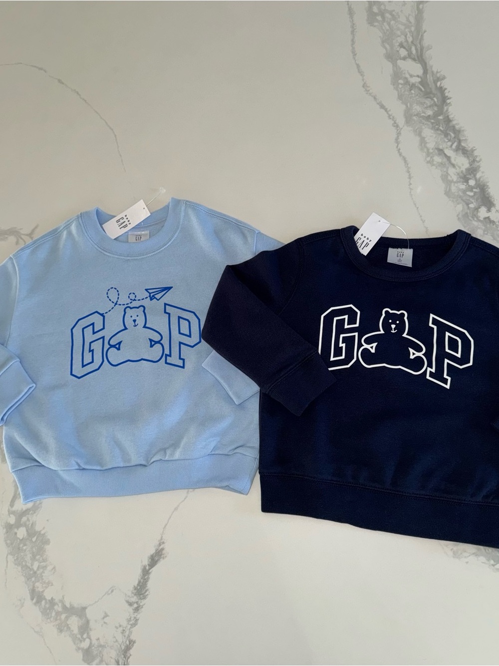 GAP Toddler Boys Navy & Light Blue Bear Logo Sweatshirts 3T